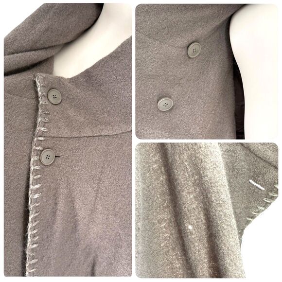 Garnet Hill Asymmetrical Boiled Wool Coat Size 18 XL Metal Clasp Taupe Boho FLAW - Picture 8 of 14